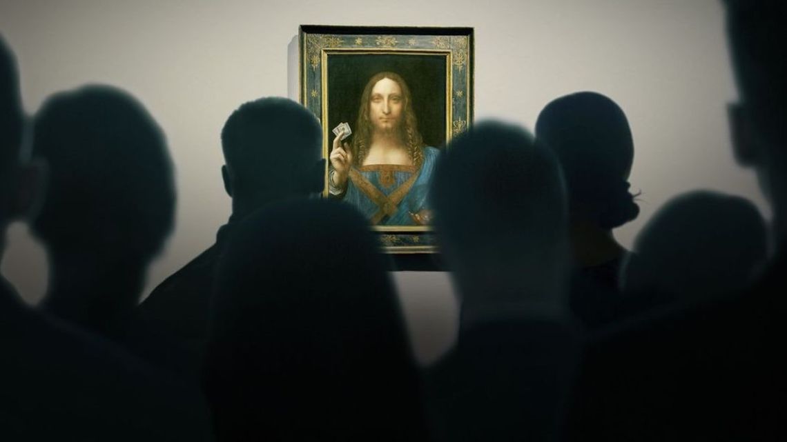 shadows of people viewing a portrait