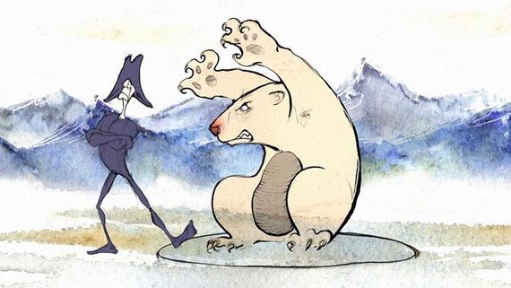 a cartoon of a bear scaring someone