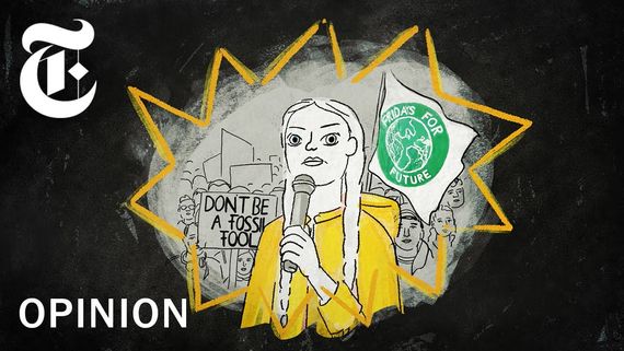 an illustration of greta thunberg in front of a protest