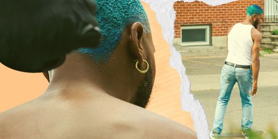 a split photo of the back of someone walking away and the back of their head